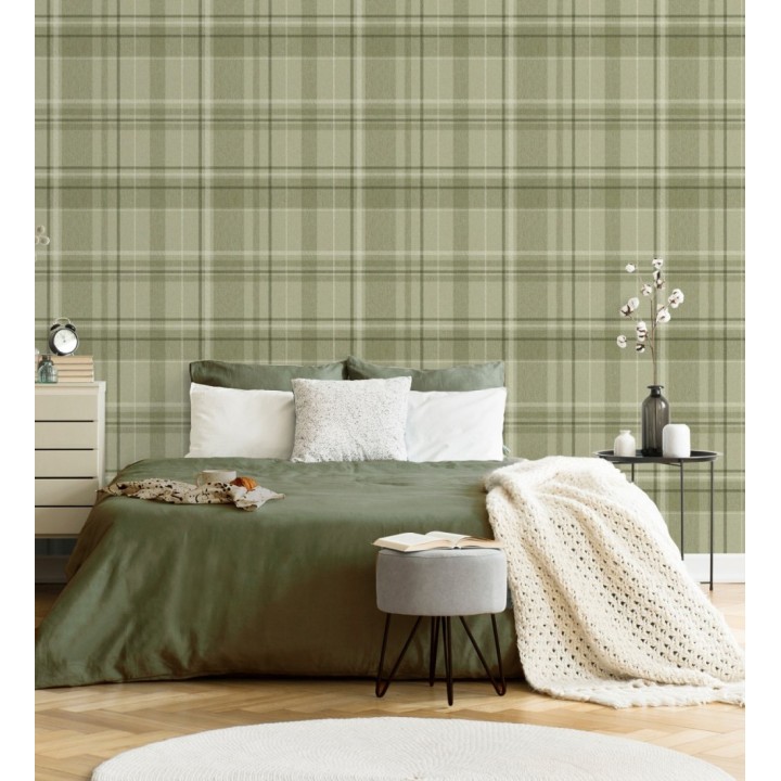Papel pintado de cuadros escoceses fondo de espiga en tonos verdes - Chevron Edward 683556