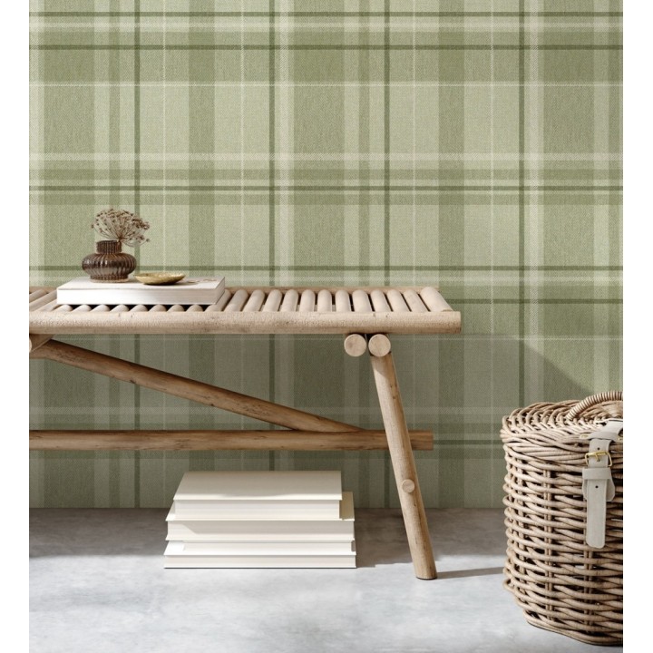 Papel pintado de cuadros escoceses fondo de espiga en tonos verdes - Chevron Edward 683556