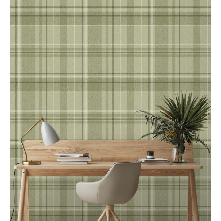 Papel pintado de cuadros escoceses fondo de espiga en tonos verdes - Chevron Edward 683556