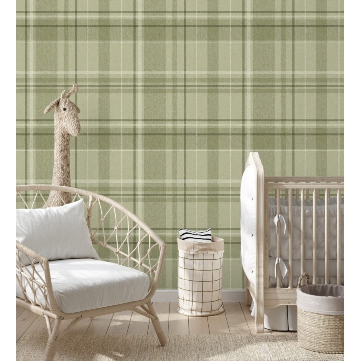 Papel pintado de cuadros escoceses fondo de espiga en tonos verdes - Chevron Edward 683556