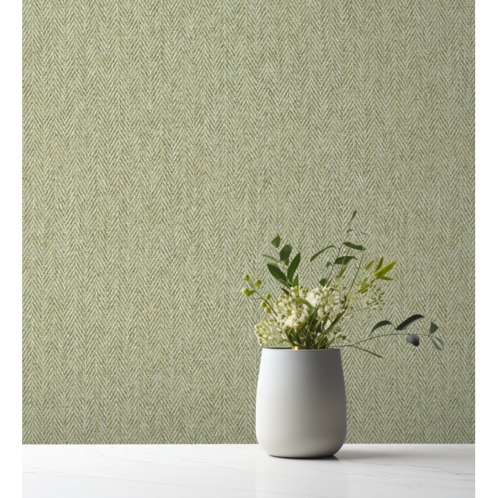 Papel pintado de espiga con micro textura en tonos verde - Chevron Louis 683558