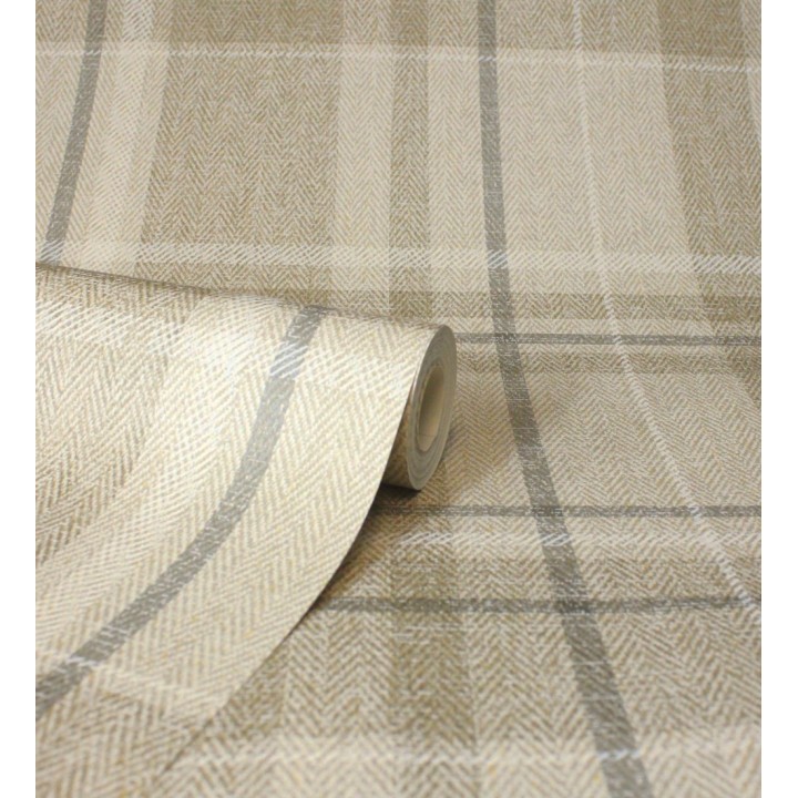 Papel pintado de cuadros escoceses fondo de espiga en tonos beige - Chevron Edward 683559