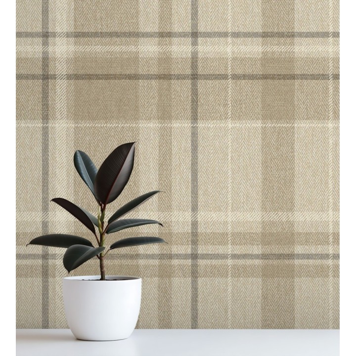 Papel pintado de cuadros escoceses fondo de espiga en tonos beige - Chevron Edward 683559