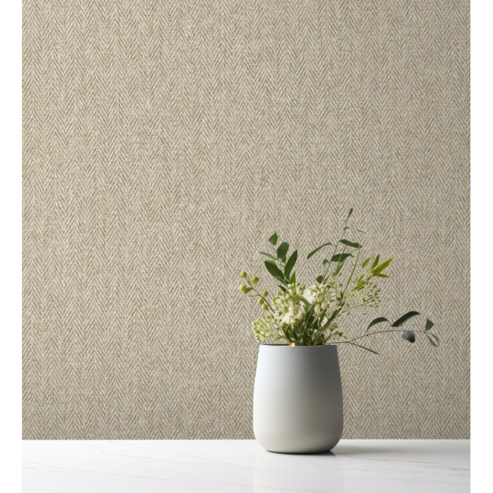 Papel pintado de espiga con micro textura en tonos beige - Chevron Louis 683561
