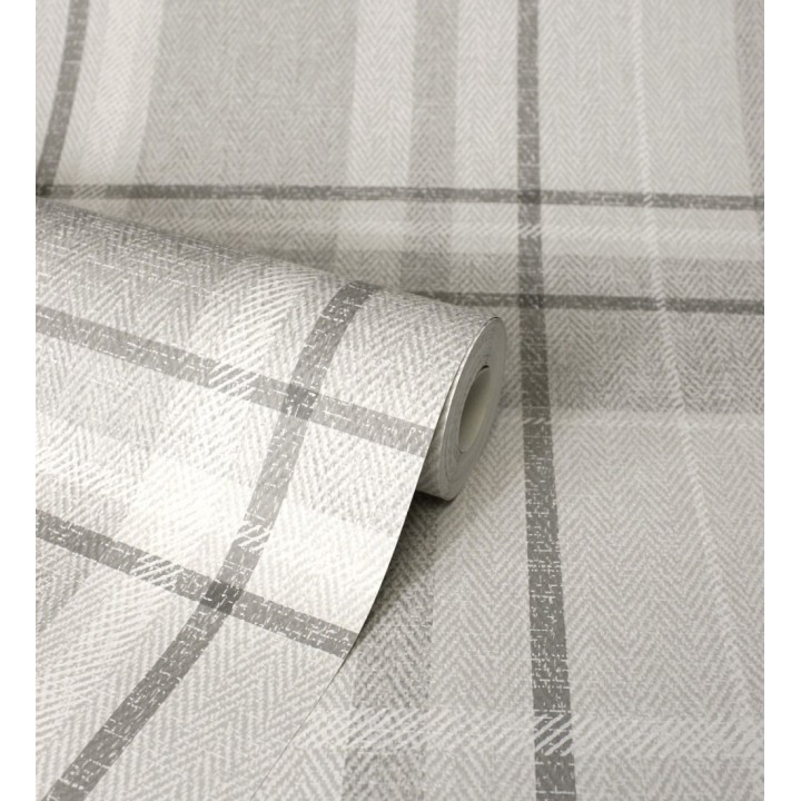 Papel pintado de cuadros escoceses fondo de espiga en tonos grises - Chevron Edward 683562