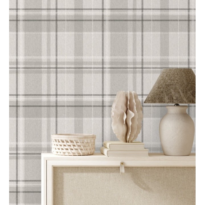 Papel pintado de cuadros escoceses fondo de espiga en tonos grises - Chevron Edward 683562