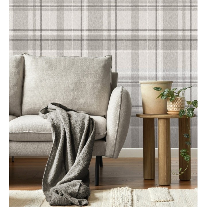 Papel pintado de cuadros escoceses fondo de espiga en tonos grises - Chevron Edward 683562