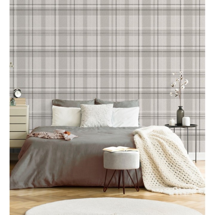 Papel pintado de cuadros escoceses fondo de espiga en tonos grises - Chevron Edward 683562