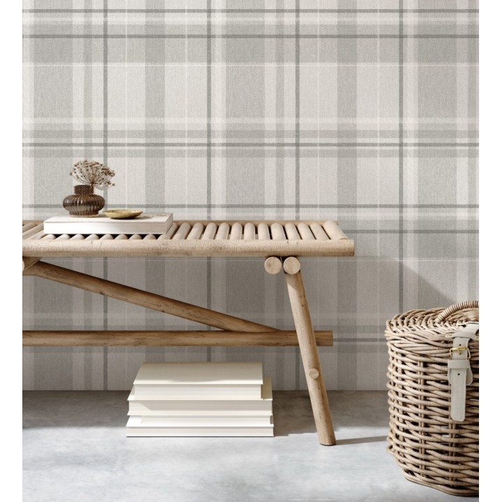 Papel pintado de cuadros escoceses fondo de espiga en tonos grises - Chevron Edward 683562