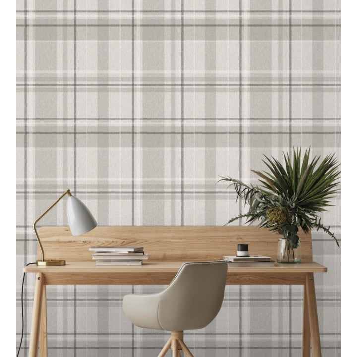 Papel pintado de cuadros escoceses fondo de espiga en tonos grises - Chevron Edward 683562