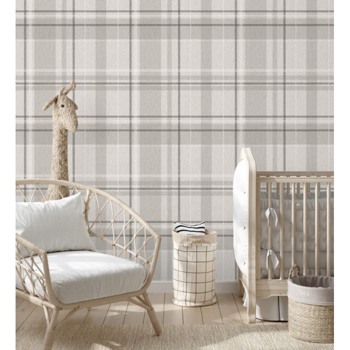 Papel pintado de cuadros escoceses fondo de espiga en tonos grises - Chevron Edward 683562