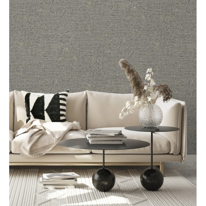 Papel pintado imitación a piedra pulida oscura con inserciones metalizadas - Orion Mineral 683565