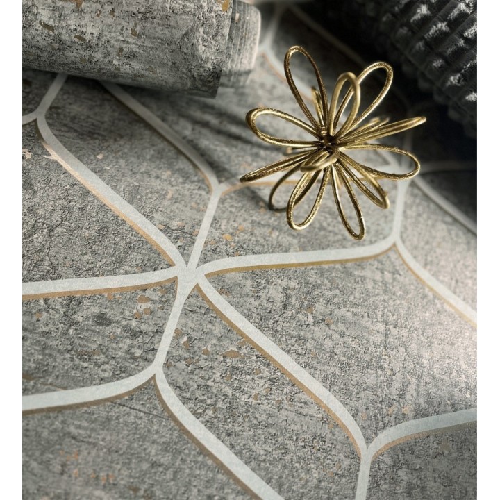 Papel pintado geométrico fondo imitación a piedra pulida oscura - Orion Geometric 683567