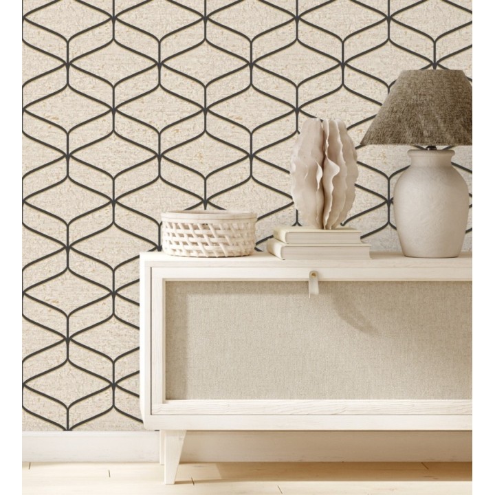 Papel pintado geométrico fondo imitación a piedra pulida clara - Orion Geometric 683568