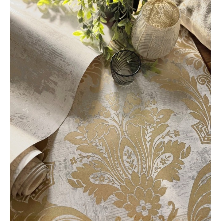 Papel pintado damasco dorado fondo piedra natural - Alessandro Sheen 683571