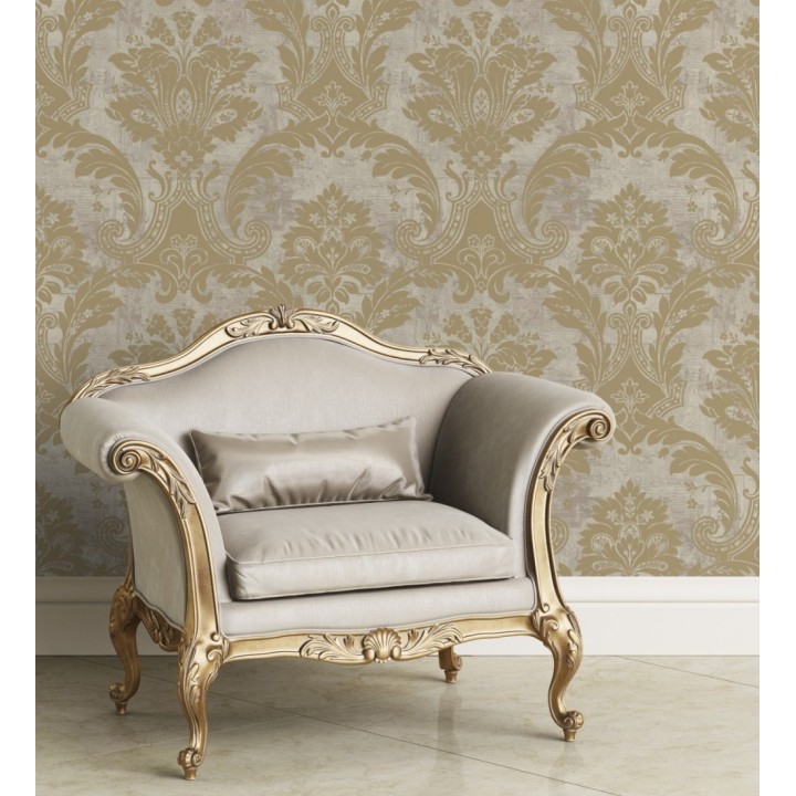 Papel pintado damasco dorado fondo piedra natural - Alessandro Sheen 683571