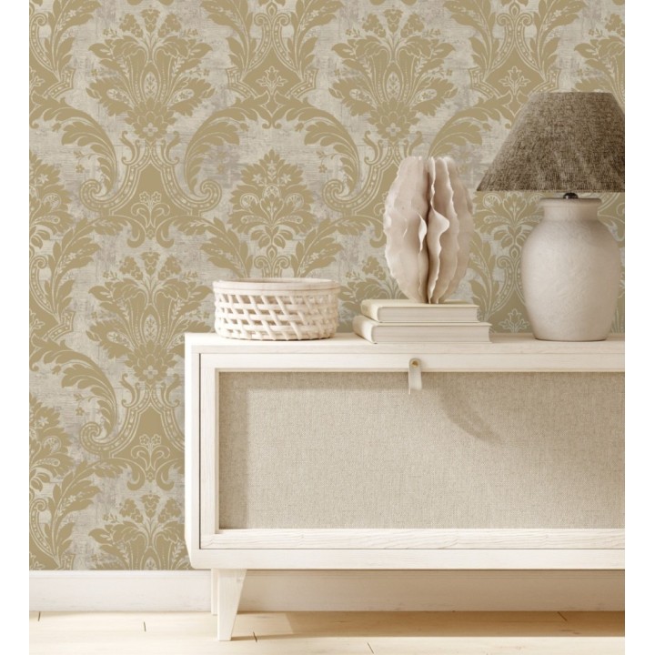 Papel pintado damasco dorado fondo piedra natural - Alessandro Sheen 683571