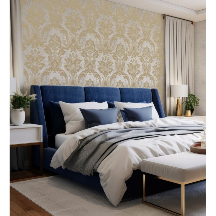 Papel pintado damasco dorado fondo piedra natural - Alessandro Sheen 683571