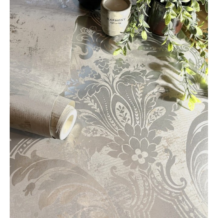 Papel pintado damasco metalizado fondo piedra natural - Alessandro Sheen 683572