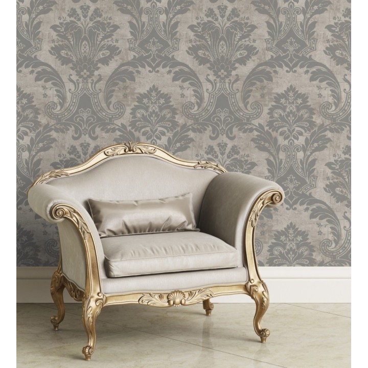 Papel pintado damasco metalizado fondo piedra natural - Alessandro Sheen 683572