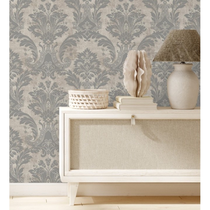 Papel pintado damasco metalizado fondo piedra natural - Alessandro Sheen 683572