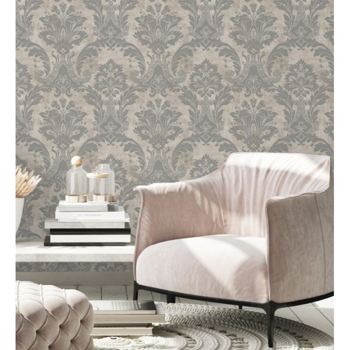 Papel pintado damasco metalizado fondo piedra natural - Alessandro Sheen 683572