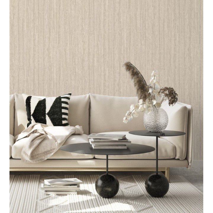 Papel pintado con efecto textil entrelazado en relieve tonos beige oscuro - Liss Thread 683575