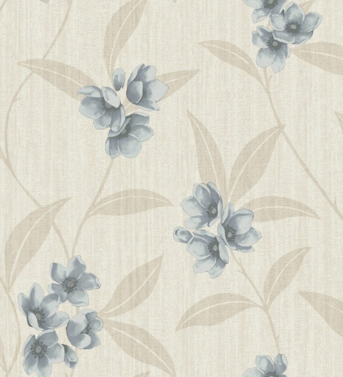 Papel pintado de flores azules fondo efecto textil en relieve en tonos claros - Evelyn Grace 683576