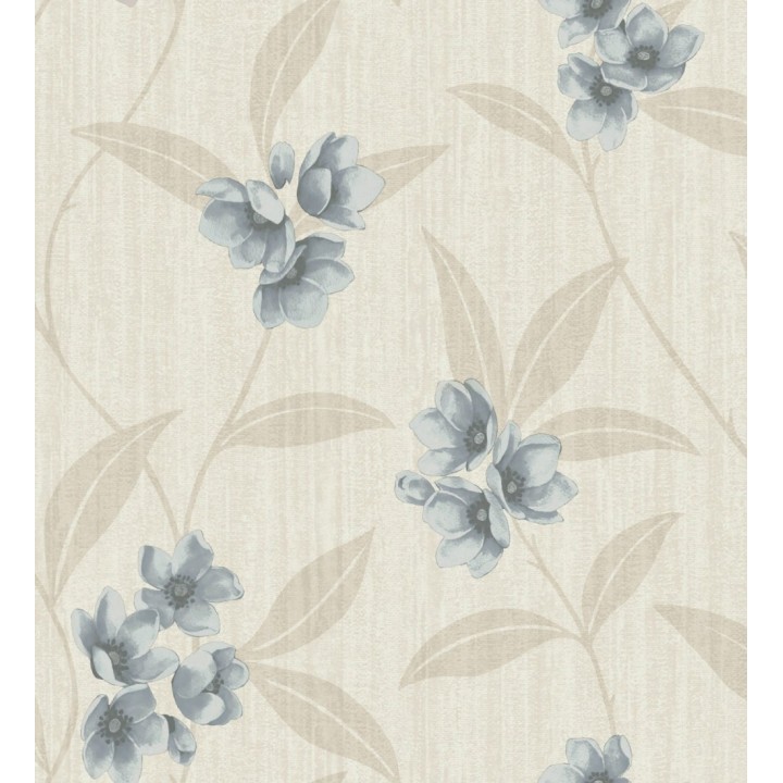 Papel pintado de flores azules fondo efecto textil en relieve en tonos claros - Evelyn Grace 683576