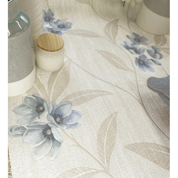 Papel pintado de flores azules fondo efecto textil en relieve en tonos claros - Evelyn Grace 683576