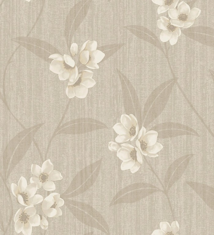 Papel pintado de flores beige fondo efecto textil en relieve tonos camel - Evelyn Grace 683577