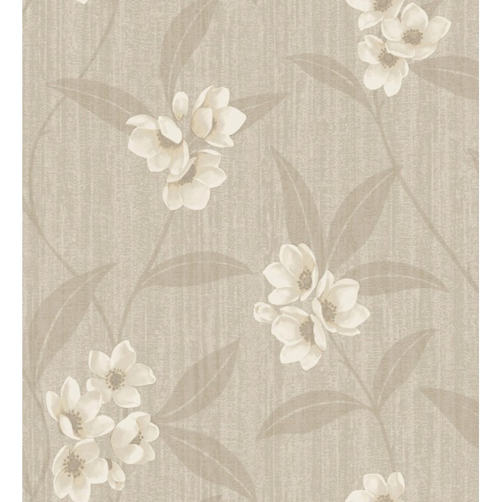 Papel pintado de flores beige fondo efecto textil en relieve tonos camel - Evelyn Grace 683577