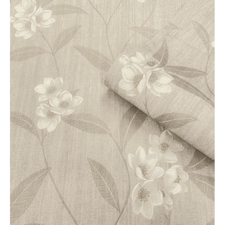 Papel pintado de flores beige fondo efecto textil en relieve tonos camel - Evelyn Grace 683577