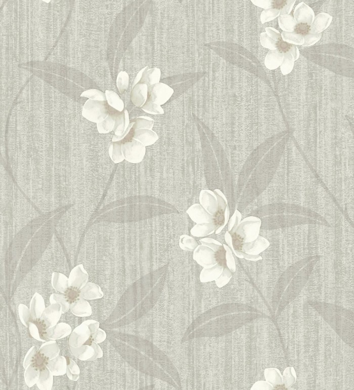 Papel pintado de flores blancas fondo efecto textil en relieve tonos grises - Evelyn Grace 683578