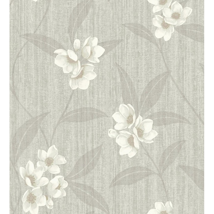 Papel pintado de flores blancas fondo efecto textil en relieve tonos grises - Evelyn Grace 683578