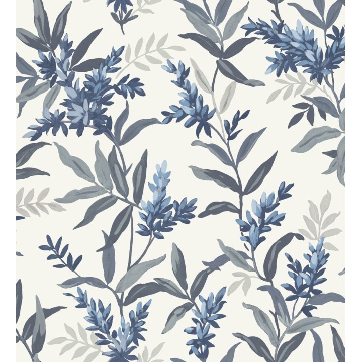 Papel pintado floral con hojas y ramas elegantes con tonos azules - Lily Garden 683579