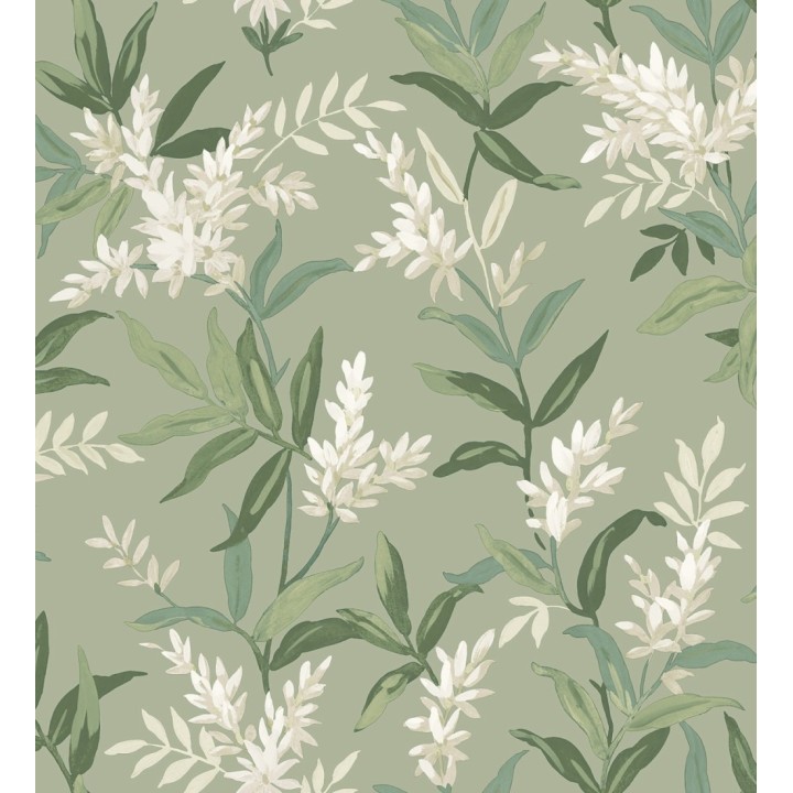 Papel pintado floral con hojas y ramas elegantes con tonos verdes - Lily Garden 683581