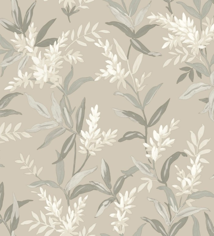 Papel pintado floral con hojas y ramas elegantes con tonos beige - Lily Garden 683582
