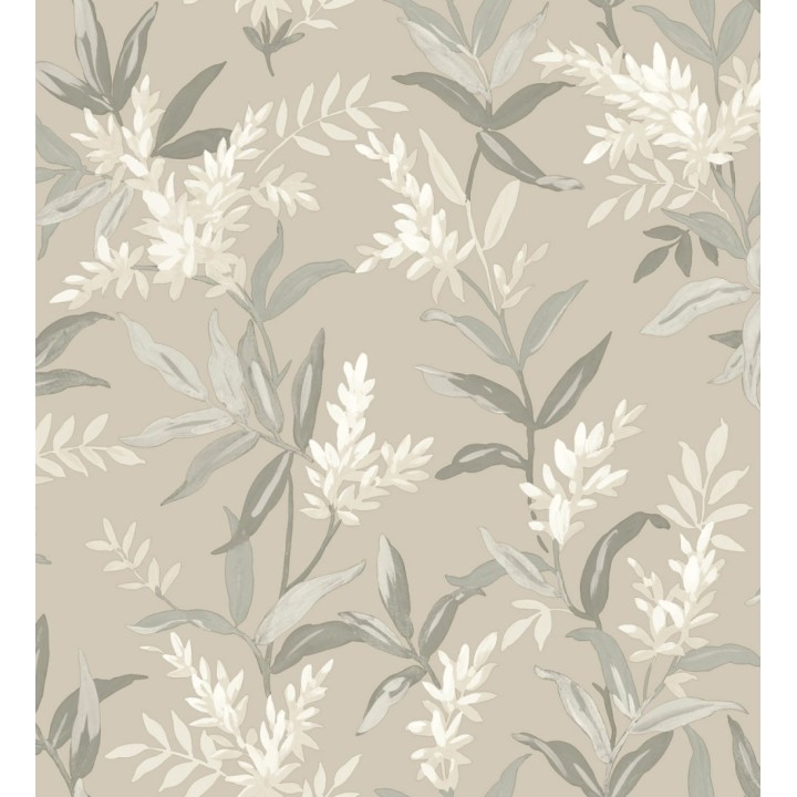 Papel pintado floral con hojas y ramas elegantes con tonos beige - Lily Garden 683582
