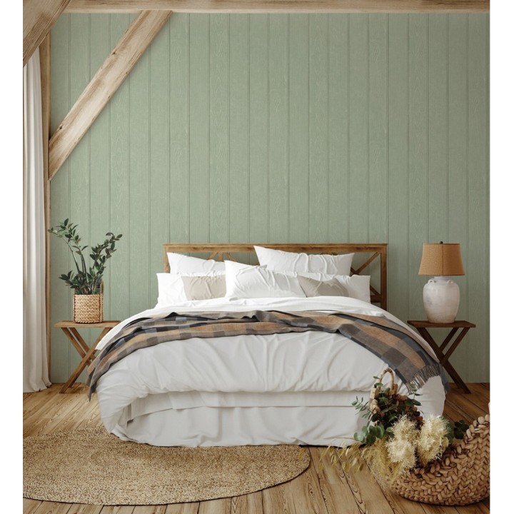 Papel pintado imitación madera color verde con efecto listones - Daimiel Boards 683583