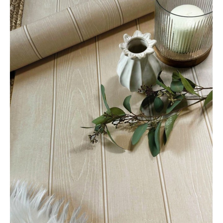Papel pintado imitación madera color beige con efecto listones - Daimiel Boards 683584