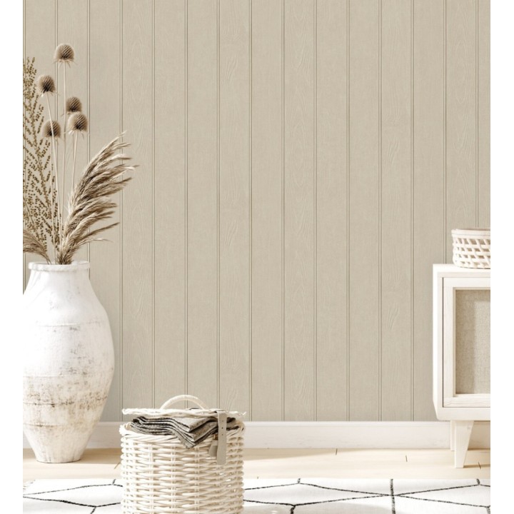 Papel pintado imitación madera color beige con efecto listones - Daimiel Boards 683584