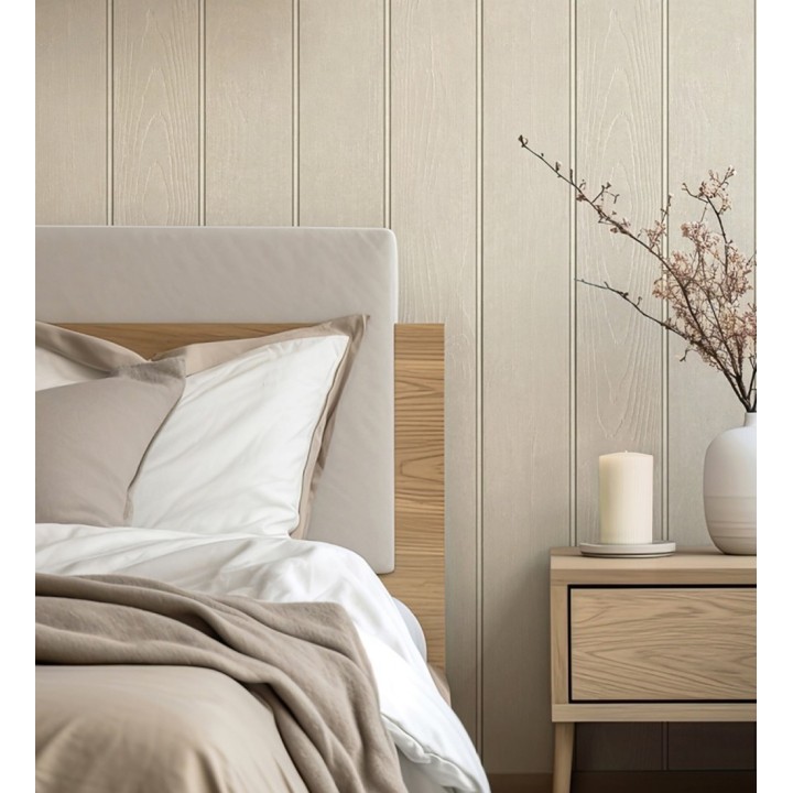 Papel pintado imitación madera color beige con efecto listones - Daimiel Boards 683584