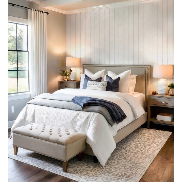 Papel pintado imitación madera color blanco con efecto listones - Daimiel Boards 683585