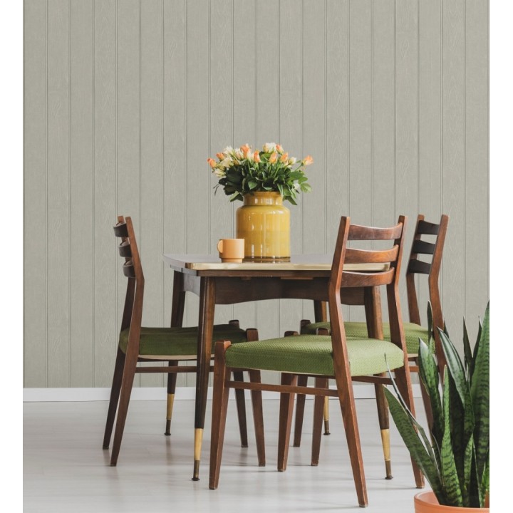 Papel pintado imitación madera color gris visón con efecto listones - Daimiel Boards 683589