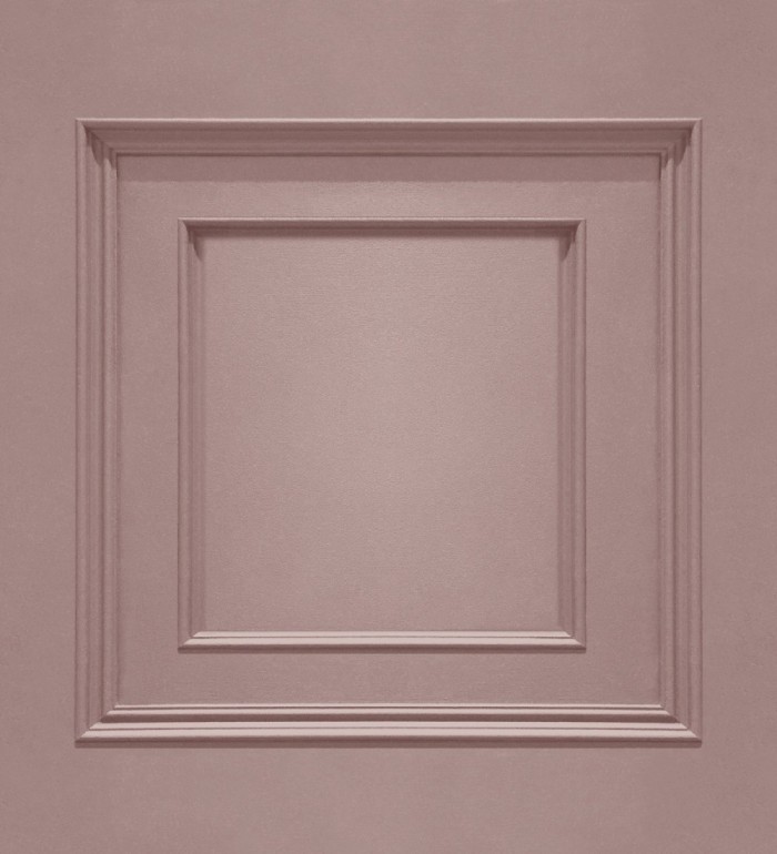Papel pintado con efecto visual de casetones de madera color rosa sin relieve - Hampton Frame 683590