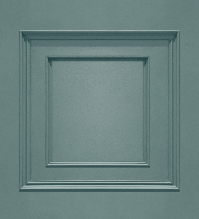 Papel pintado con efecto visual de casetones de madera color turquesa sin relieve - Hampton Frame 683591