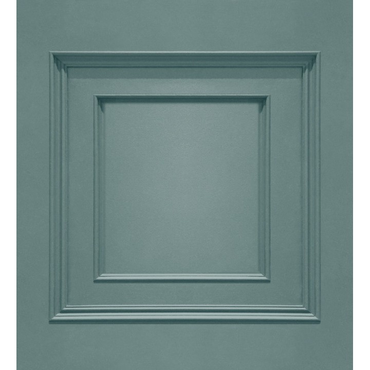 Papel pintado con efecto visual de casetones de madera color turquesa sin relieve - Hampton Frame 683591
