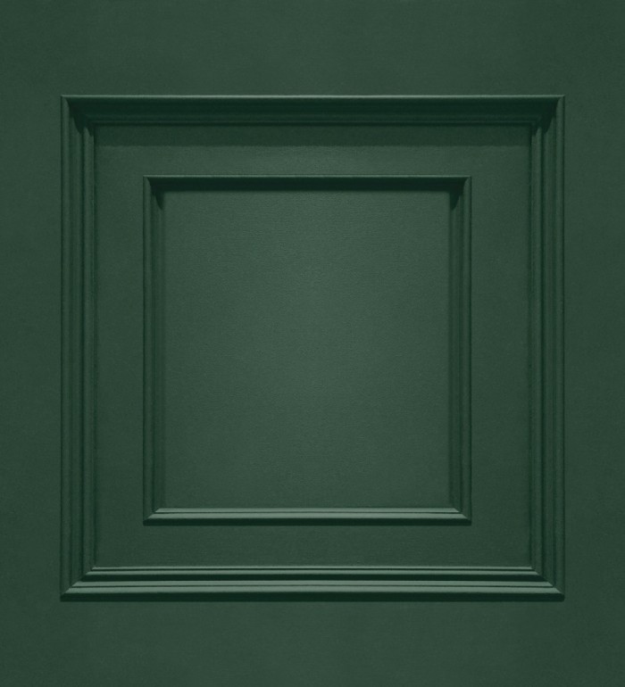 Papel pintado con efecto visual de casetones de madera color verde oscuro sin relieve - Hampton Frame 683592