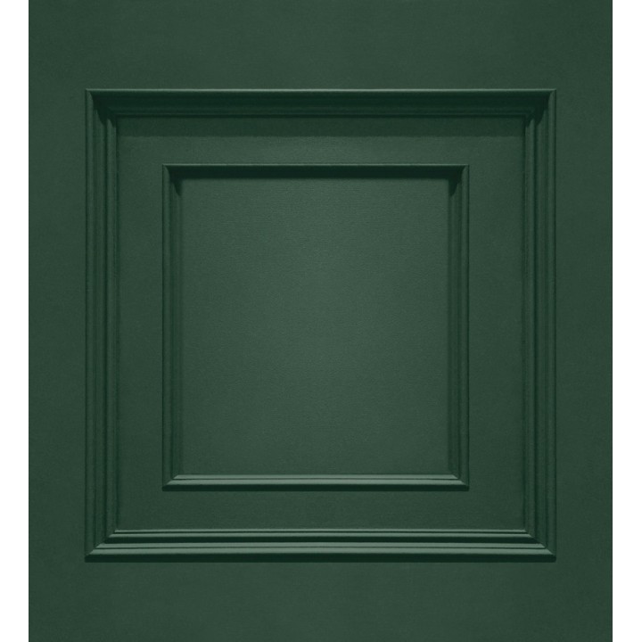 Papel pintado con efecto visual de casetones de madera color verde oscuro sin relieve - Hampton Frame 683592